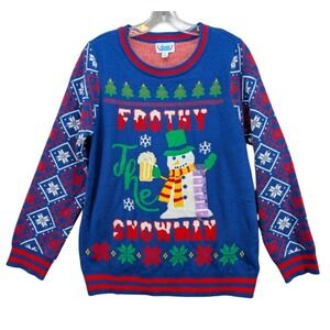 Rocky Around Frothy the Snowman Sweater Men's Small Ugly Christmas Holiday NWT